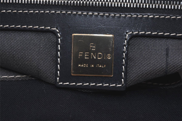 Authentic FENDI Mamma Baguette Shoulder Hand Bag Canvas Leather Navy Blue 2652I