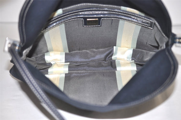 Authentic FENDI Mamma Baguette Shoulder Hand Bag Canvas Leather Navy Blue 2652I