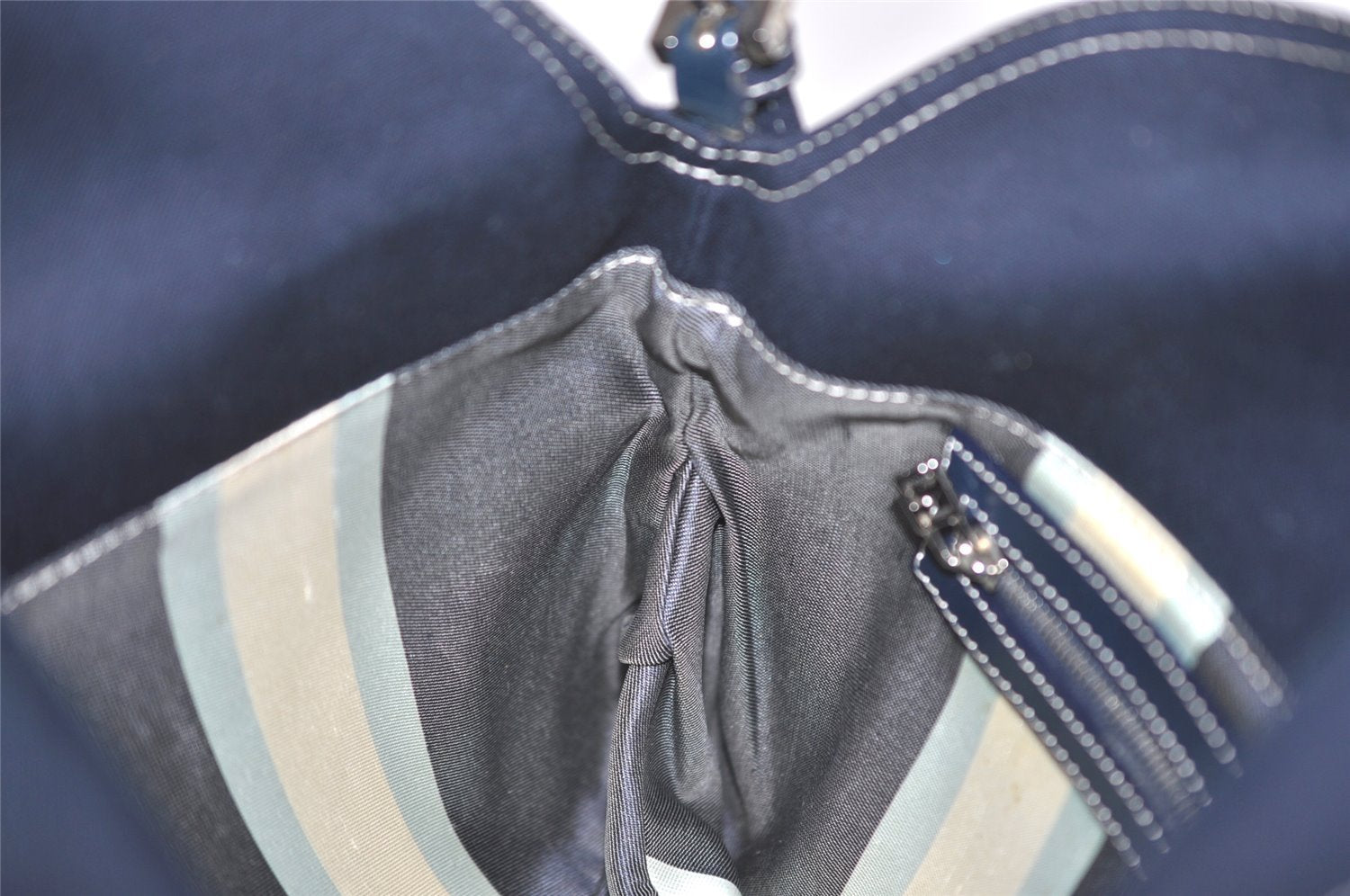 Authentic FENDI Mamma Baguette Shoulder Hand Bag Canvas Leather Navy Blue 2652I
