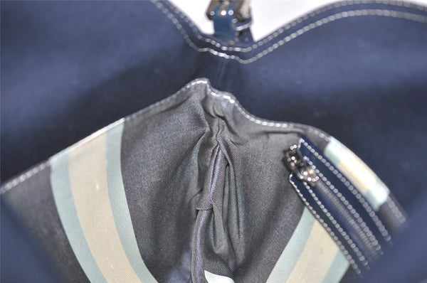Authentic FENDI Mamma Baguette Shoulder Hand Bag Canvas Leather Navy Blue 2652I
