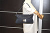 Authentic FENDI Mamma Baguette Shoulder Hand Bag Canvas Leather Navy Blue 2652I