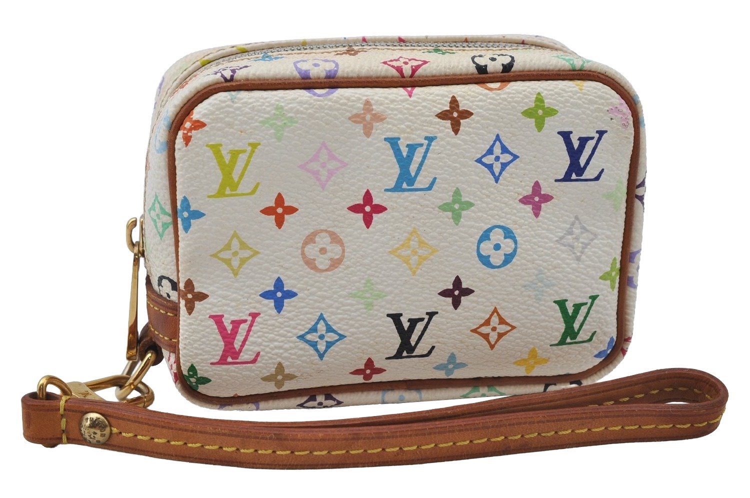 Auth Louis Vuitton Monogram Multicolor Trousse Wapiti Pouch M58033 White 2653J