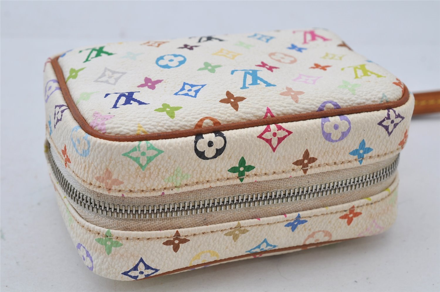 Auth Louis Vuitton Monogram Multicolor Trousse Wapiti Pouch M58033 White 2653J