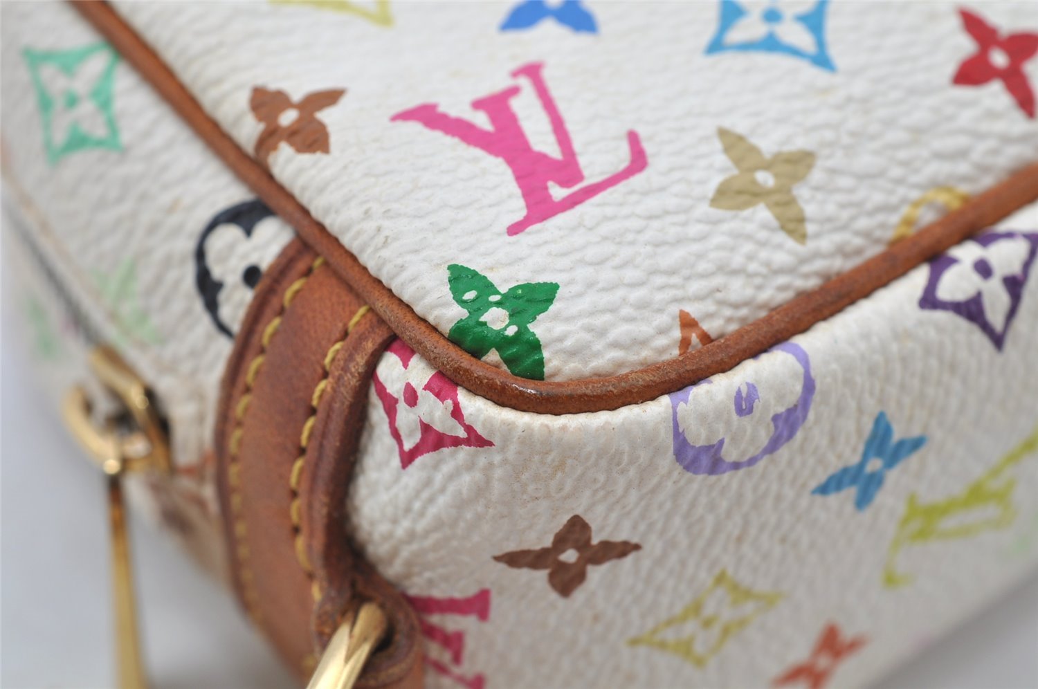 Auth Louis Vuitton Monogram Multicolor Trousse Wapiti Pouch M58033 White 2653J