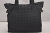 Authentic CHANEL New Travel Line Shoulder Tote Bag Nylon Leather Black 2655J