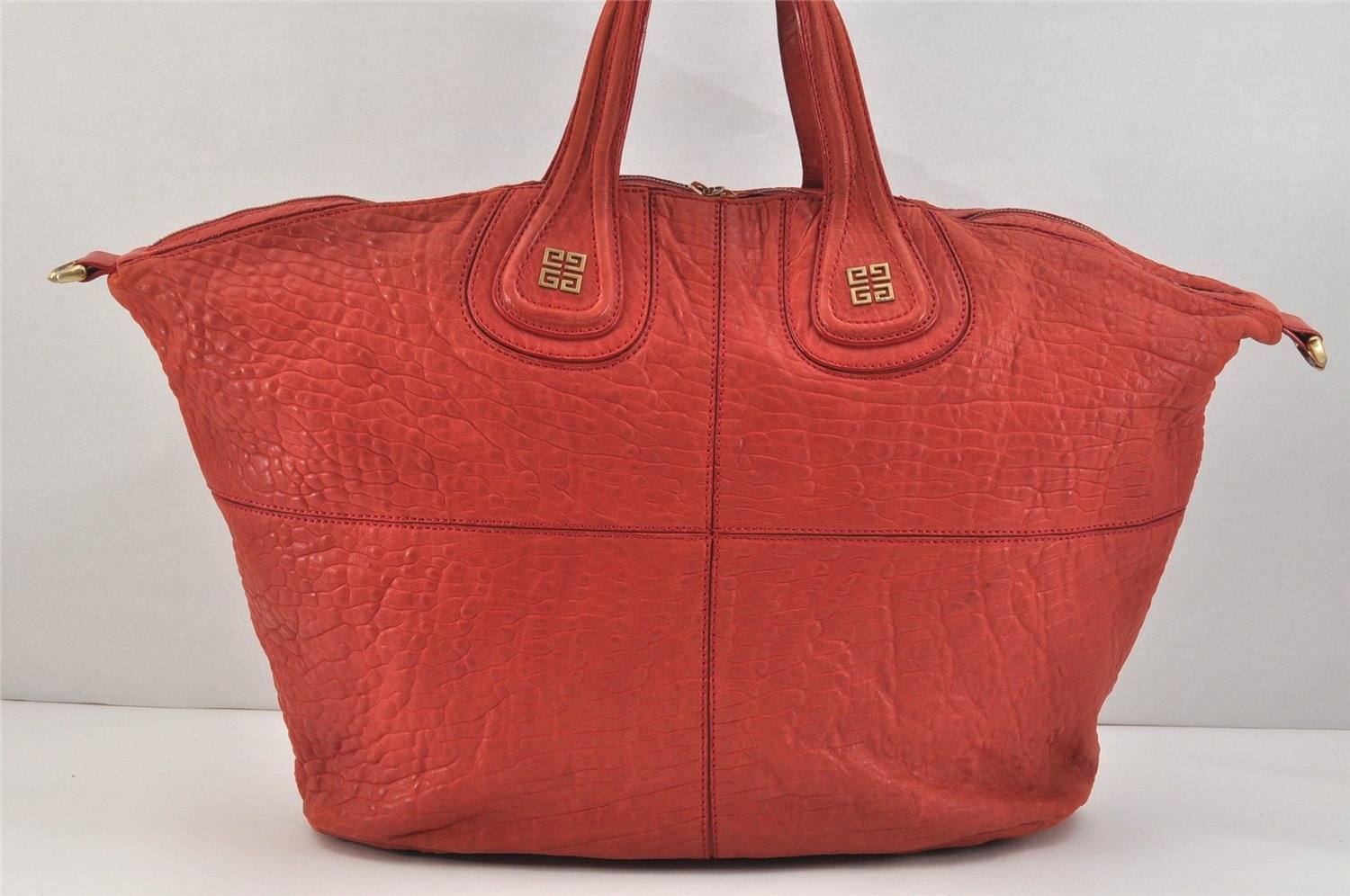 Authentic GIVENCHY Vintage Leather 2Way Shoulder Tote Bag Red 2659K