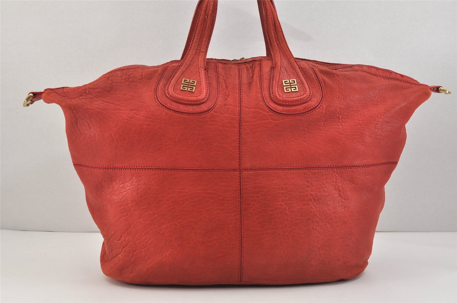 Authentic GIVENCHY Vintage Leather 2Way Shoulder Tote Bag Red 2659K