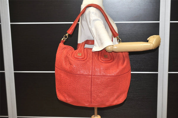 Authentic GIVENCHY Vintage Leather 2Way Shoulder Tote Bag Red 2659K