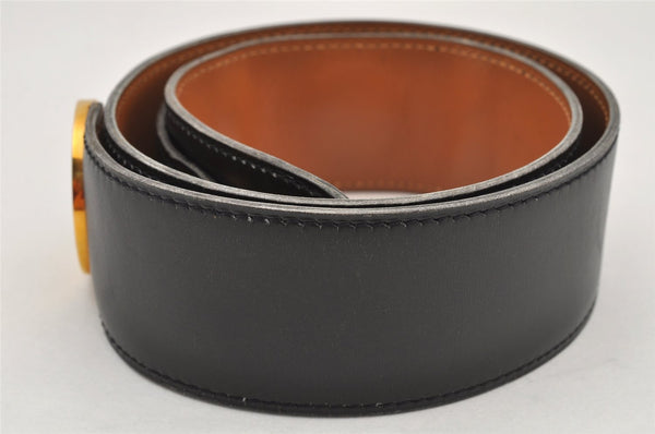 Authentic HERMES Vintage Leather Belt Size 24.6-26.6" Black Brown 2660K