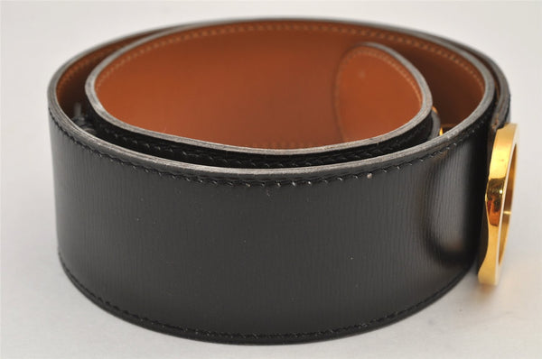 Authentic HERMES Vintage Leather Belt Size 24.6-26.6" Black Brown 2660K
