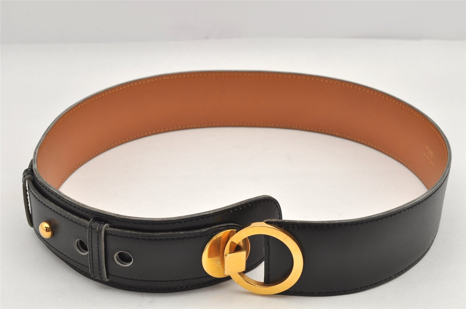Authentic HERMES Vintage Leather Belt Size 24.6-26.6