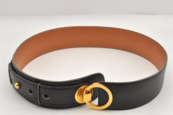 Authentic HERMES Vintage Leather Belt Size 24.6-26.6" Black Brown 2660K