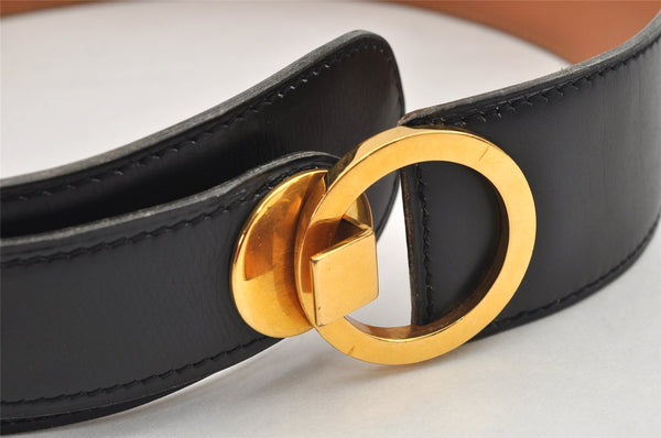 Authentic HERMES Vintage Leather Belt Size 24.6-26.6" Black Brown 2660K