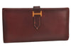 Authentic HERMES Bearn Classic Leather Long Wallet Purse Bordeaux Red 2665K