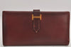 Authentic HERMES Bearn Classic Leather Long Wallet Purse Bordeaux Red 2665K