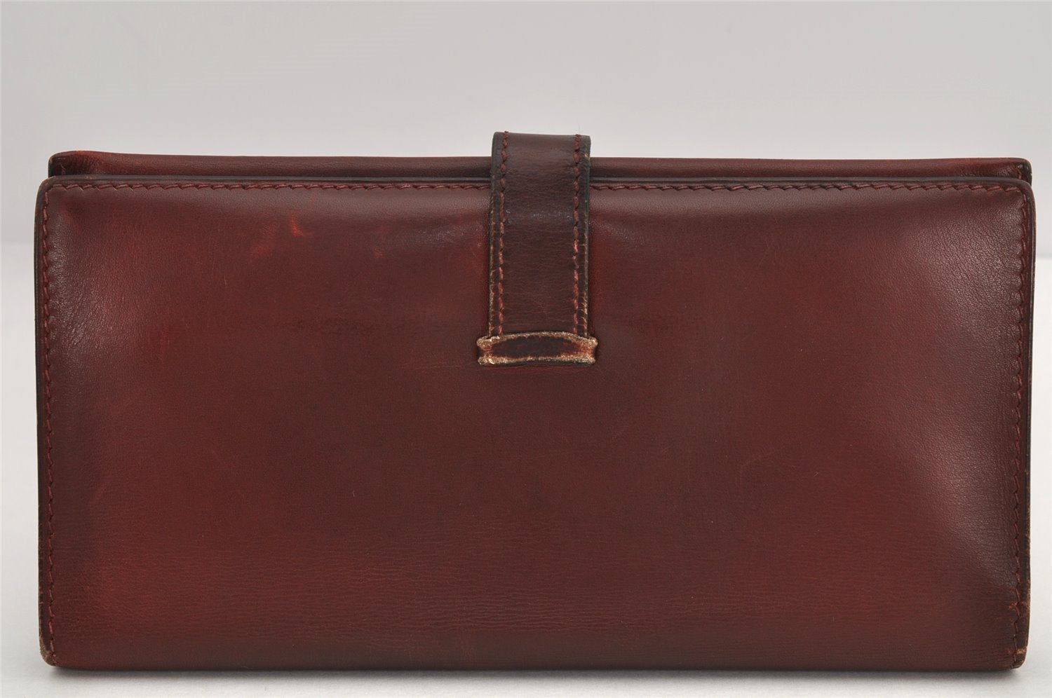 Authentic HERMES Bearn Classic Leather Long Wallet Purse Bordeaux Red 2665K