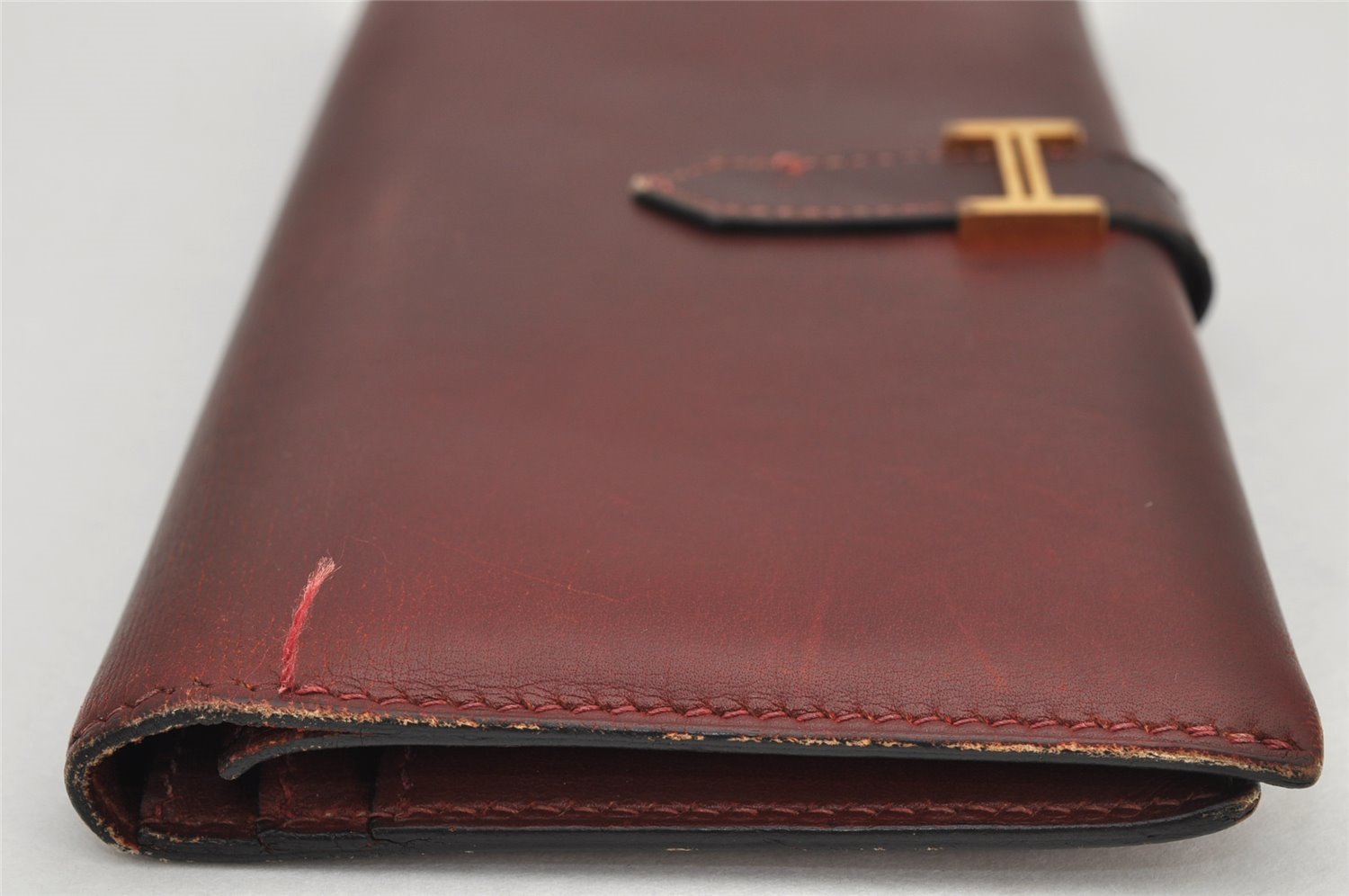 Authentic HERMES Bearn Classic Leather Long Wallet Purse Bordeaux Red 2665K