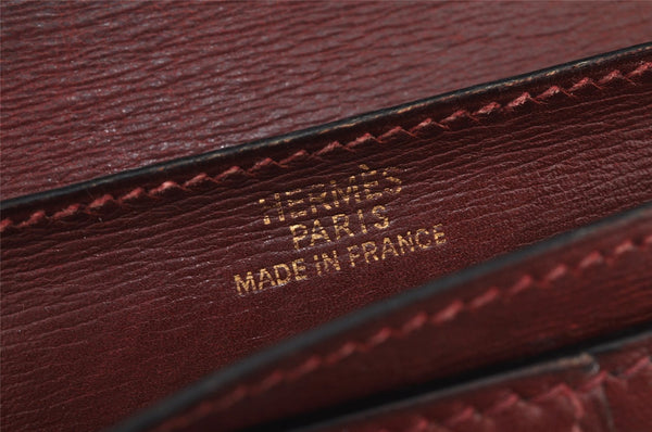 Authentic HERMES Bearn Classic Leather Long Wallet Purse Bordeaux Red 2665K