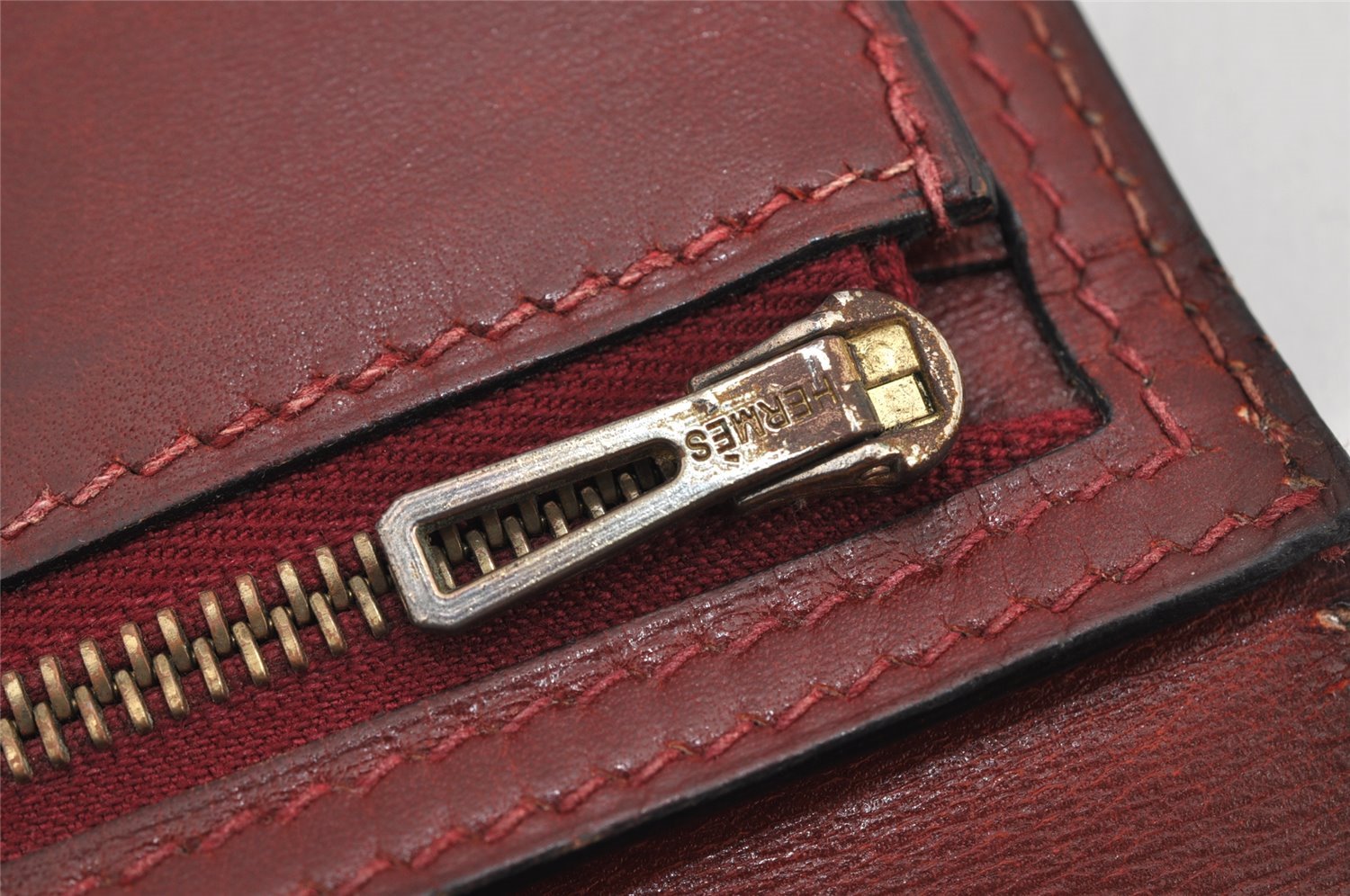 Authentic HERMES Bearn Classic Leather Long Wallet Purse Bordeaux Red 2665K