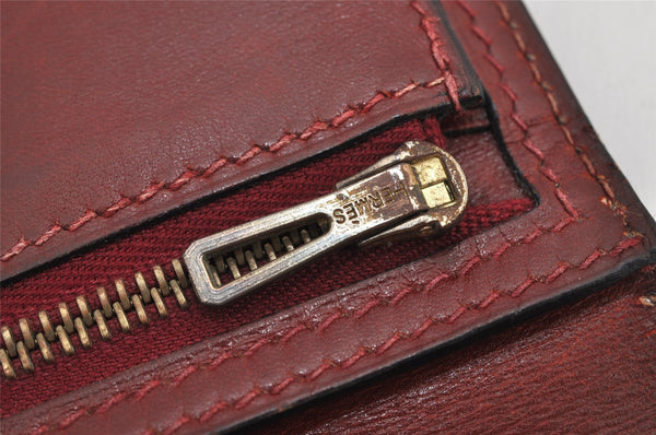 Authentic HERMES Bearn Classic Leather Long Wallet Purse Bordeaux Red 2665K