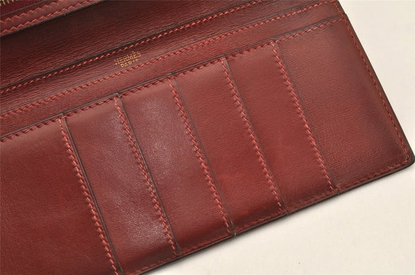 Authentic HERMES Bearn Classic Leather Long Wallet Purse Bordeaux Red 2665K