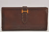 Authentic HERMES Bearn Soufflet Leather Long Wallet Purse Brown 2666K