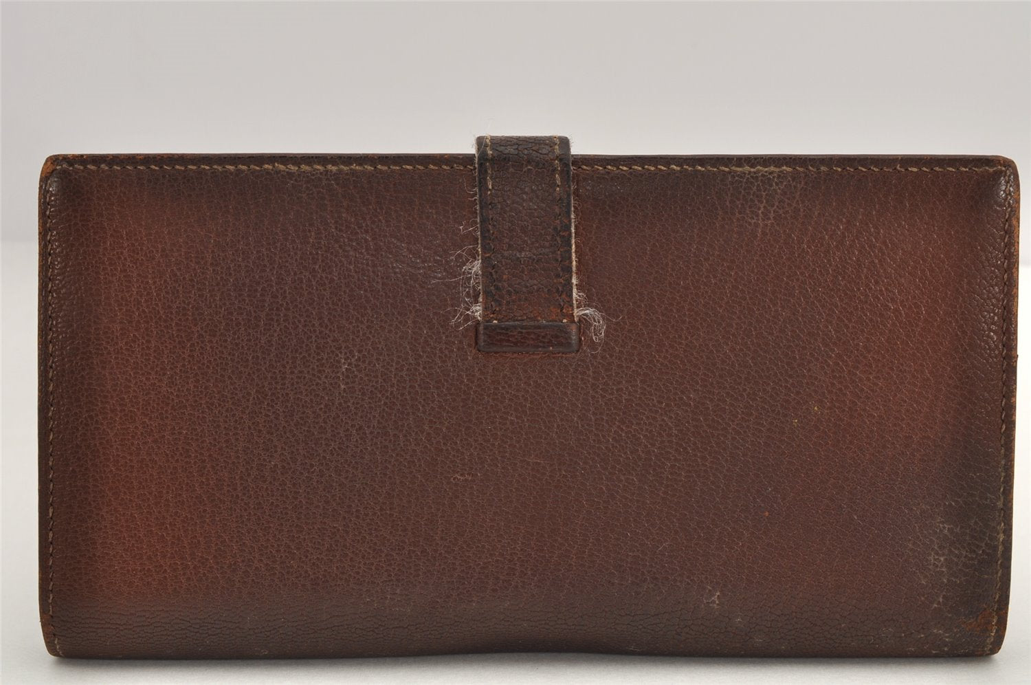 Authentic HERMES Bearn Soufflet Leather Long Wallet Purse Brown 2666K