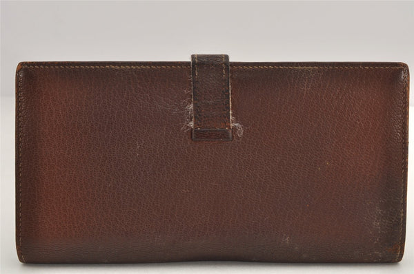 Authentic HERMES Bearn Soufflet Leather Long Wallet Purse Brown 2666K