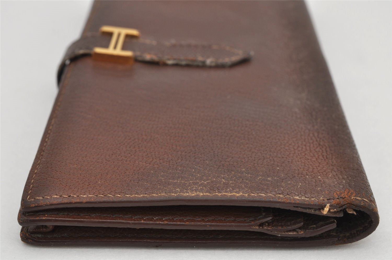 Authentic HERMES Bearn Soufflet Leather Long Wallet Purse Brown 2666K