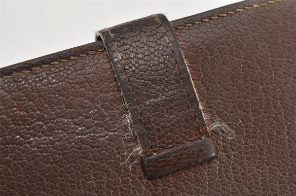 Authentic HERMES Bearn Soufflet Leather Long Wallet Purse Brown 2666K