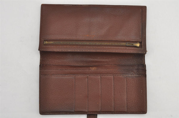 Authentic HERMES Bearn Soufflet Leather Long Wallet Purse Brown 2666K