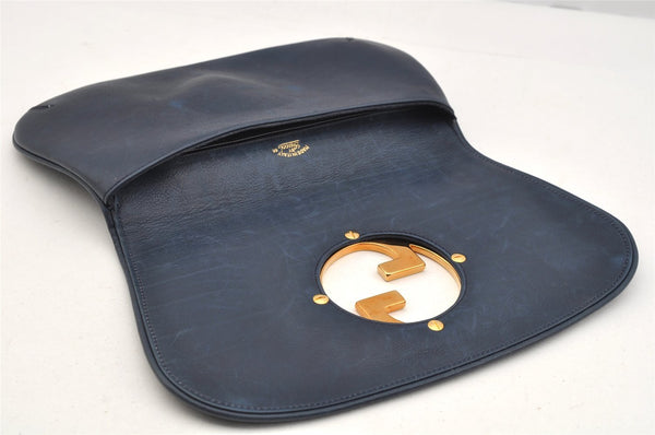 Authentic GUCCI Blondie Vintage Clutch Hand Bag Purse Leather Navy Blue 2667I