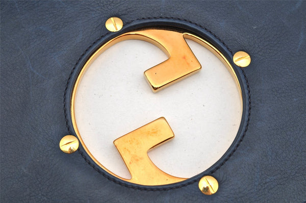 Authentic GUCCI Blondie Vintage Clutch Hand Bag Purse Leather Navy Blue 2667I