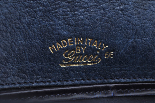 Authentic GUCCI Blondie Vintage Clutch Hand Bag Purse Leather Navy Blue 2667I
