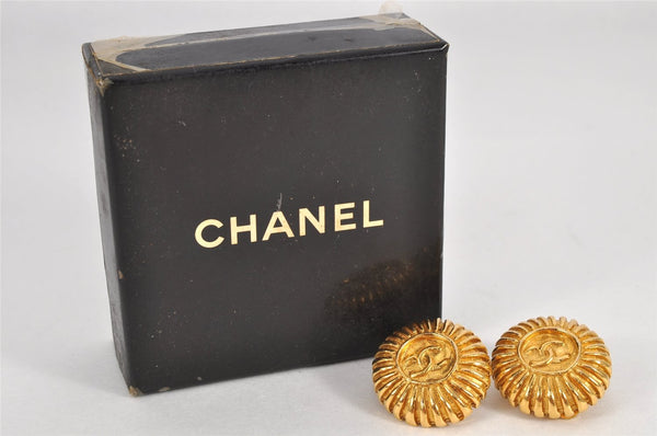 Authentic CHANEL Clip-On Earrings CC Logo Gold Plated Box 2667K