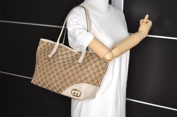 Authentic GUCCI New Britt Shoulder Tote Bag GG Canvas Leather 169946 Brown 2672I