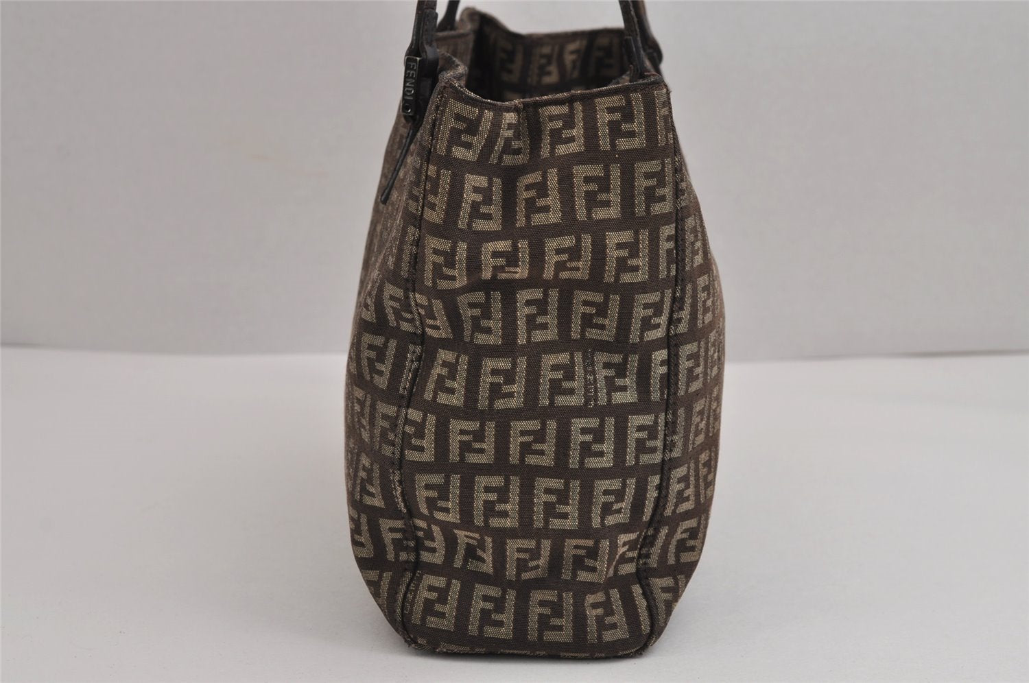 Authentic FENDI Zucchino Vintage Hand Bag Purse Canvas Leather Brown 2673J