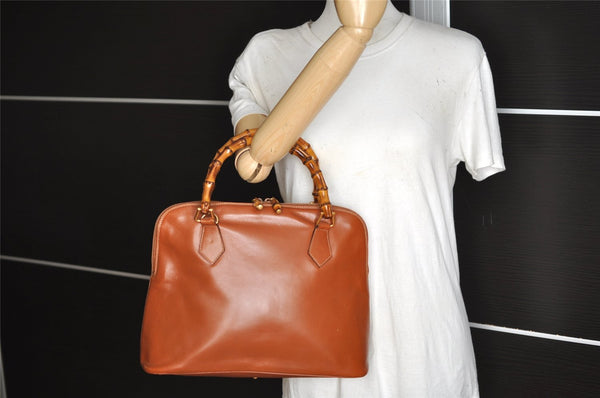 Authentic GUCCI Bamboo 2Way Shoulder Hand Bag Purse Leather Brown Junk 2674J
