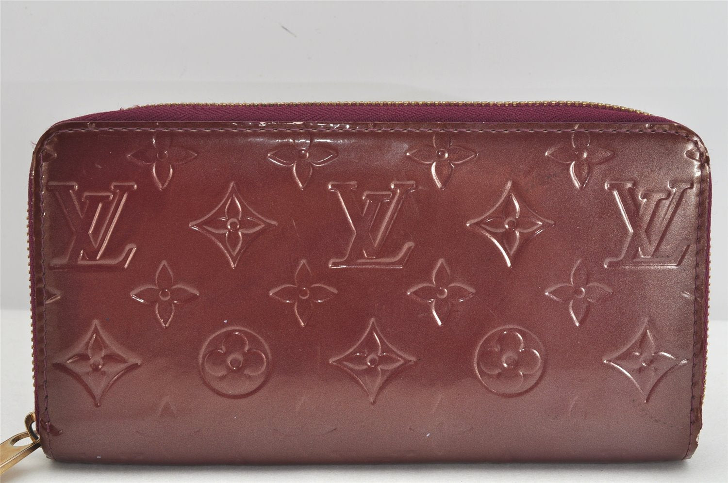 Authentic Louis Vuitton Vernis Zippy Wallet Long Purse Wine Red M91536 LV 2674K