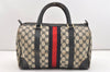 Authentic GUCCI Sherry Line Hand Boston Bag GG PVC Leather Navy Blue 2675J