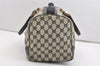 Authentic GUCCI Sherry Line Hand Boston Bag GG PVC Leather Navy Blue 2675J