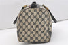 Authentic GUCCI Sherry Line Hand Boston Bag GG PVC Leather Navy Blue 2675J