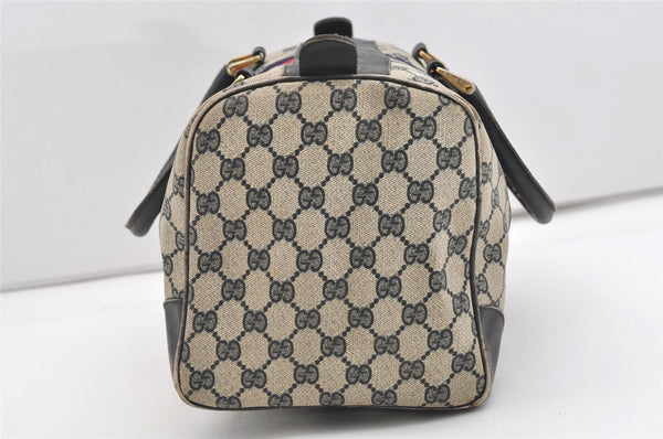 Authentic GUCCI Sherry Line Hand Boston Bag GG PVC Leather Navy Blue 2675J