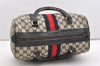 Authentic GUCCI Sherry Line Hand Boston Bag GG PVC Leather Navy Blue 2675J
