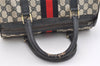 Authentic GUCCI Sherry Line Hand Boston Bag GG PVC Leather Navy Blue 2675J