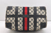 Authentic GUCCI Sherry Line Hand Boston Bag GG PVC Leather Navy Blue 2675J