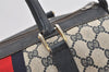 Authentic GUCCI Sherry Line Hand Boston Bag GG PVC Leather Navy Blue 2675J