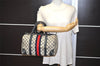 Authentic GUCCI Sherry Line Hand Boston Bag GG PVC Leather Navy Blue 2675J