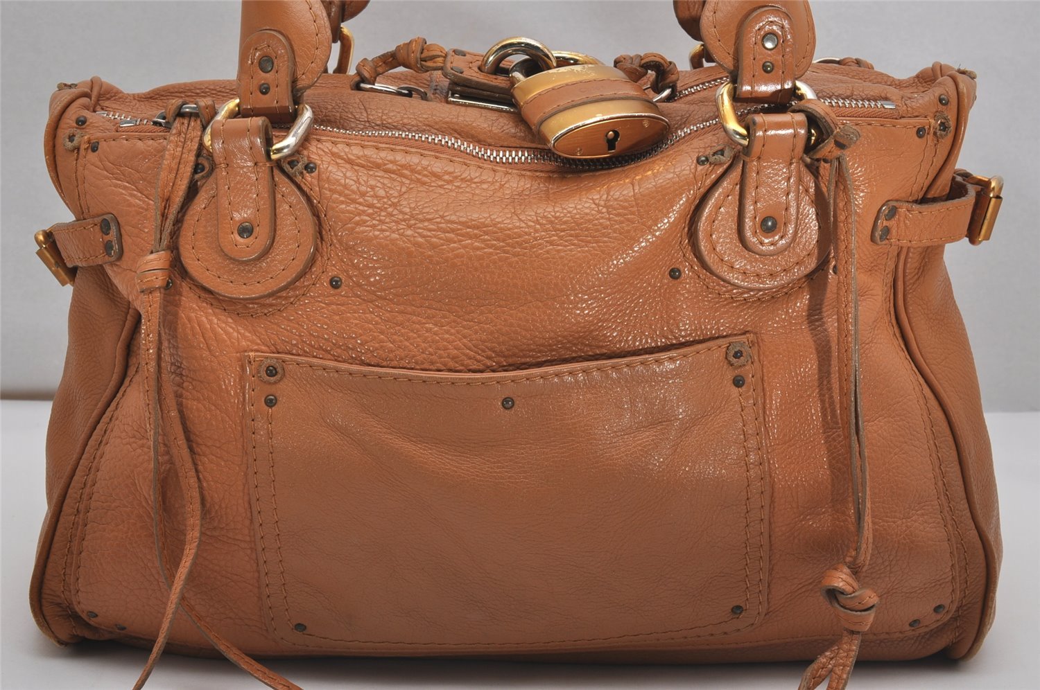 Authentic Chloe Vintage Paddington Leather Shoulder Hand Bag Brown 2676J