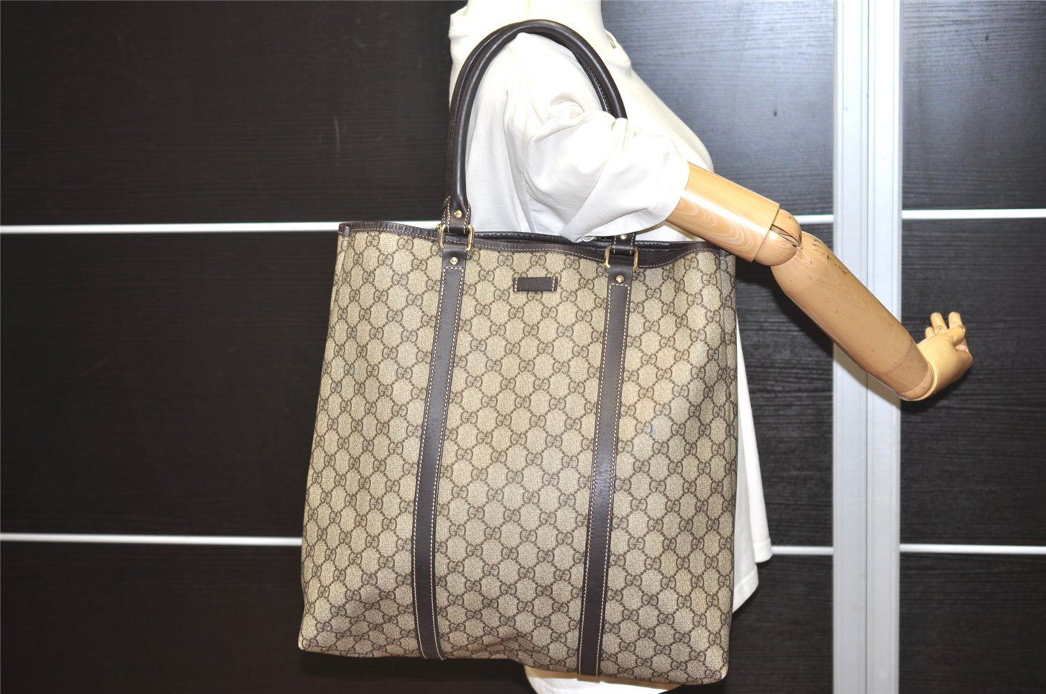 Authentic GUCCI Vintage Shoulder Hand Bag GG PVC Leather 223668 Brown 2677I